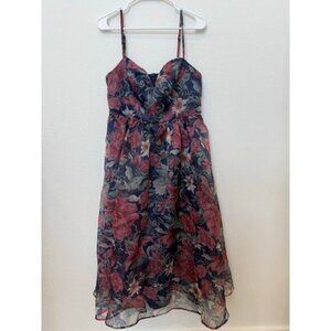 Lulus Cherished Aura Navy Blue Floral Organza Bustier Midi Dress Large